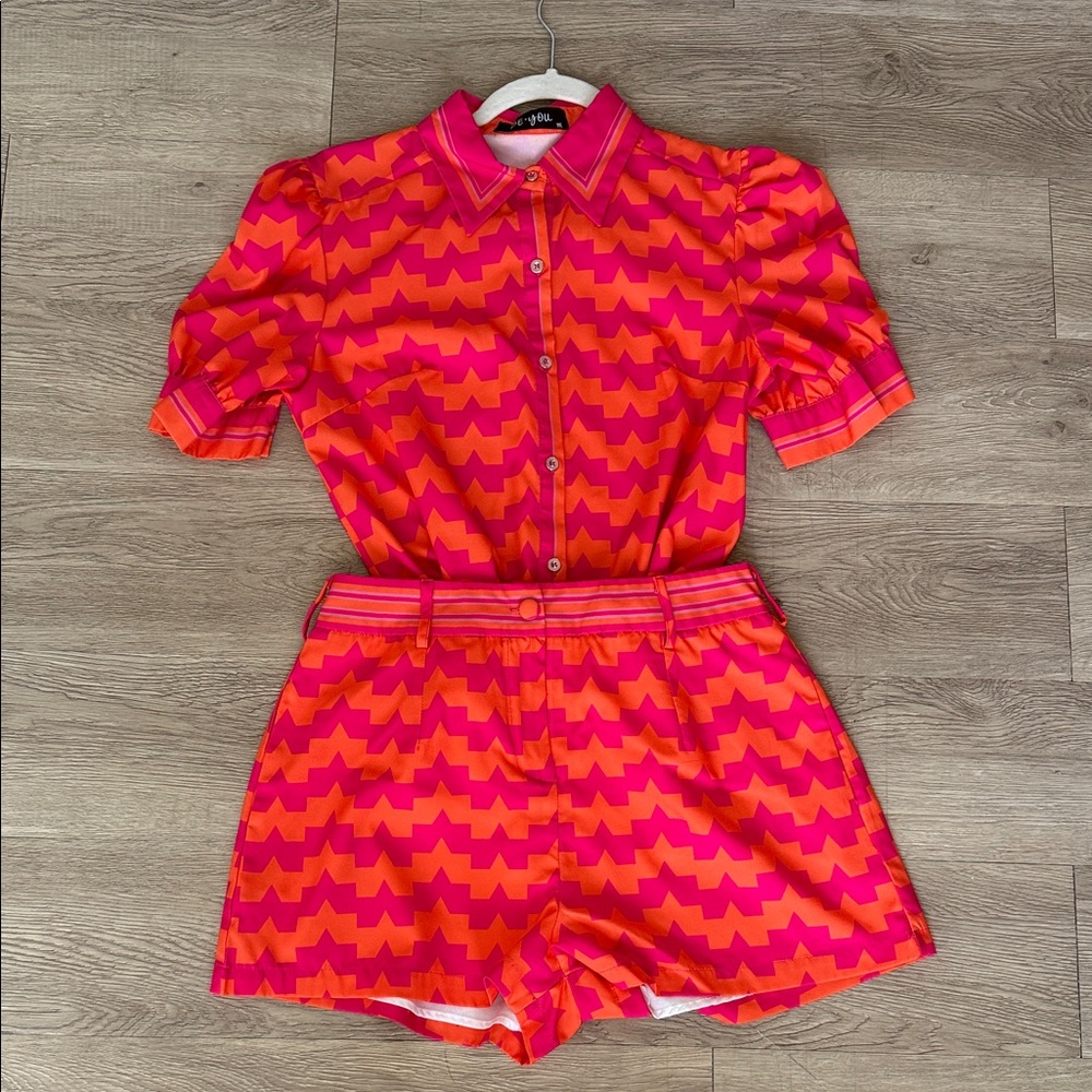 Vibrant Pink and Orange High Waist Shorts